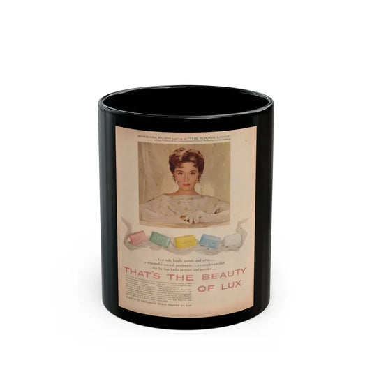 Barbara Rush #49 - Lux Soap Add (Vintage Female Icon) Black Coffee Mug 11oz - Go Mug Yourself