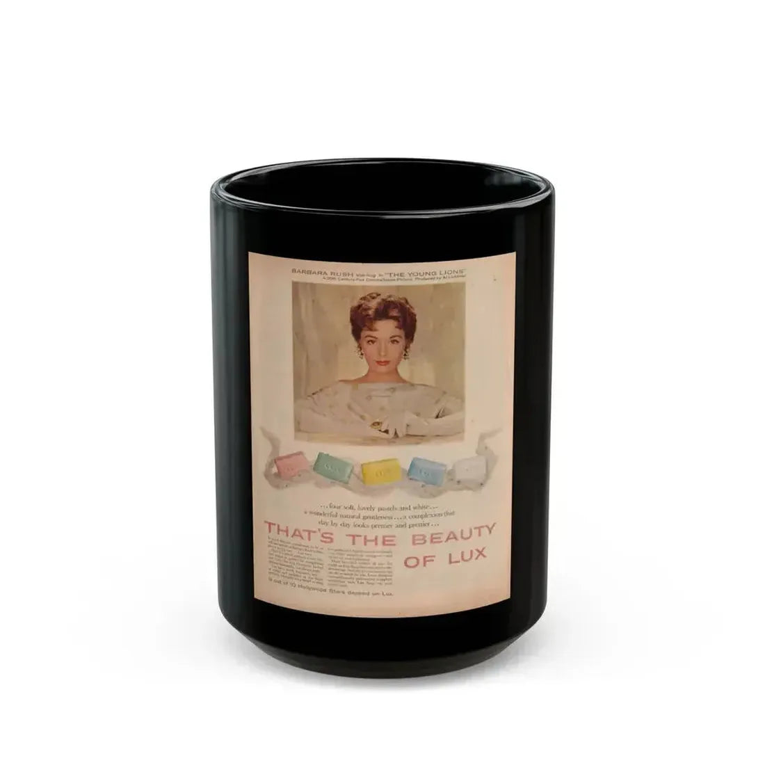 Barbara Rush #49 - Lux Soap Add (Vintage Female Icon) Black Coffee Mug 15oz - Go Mug Yourself