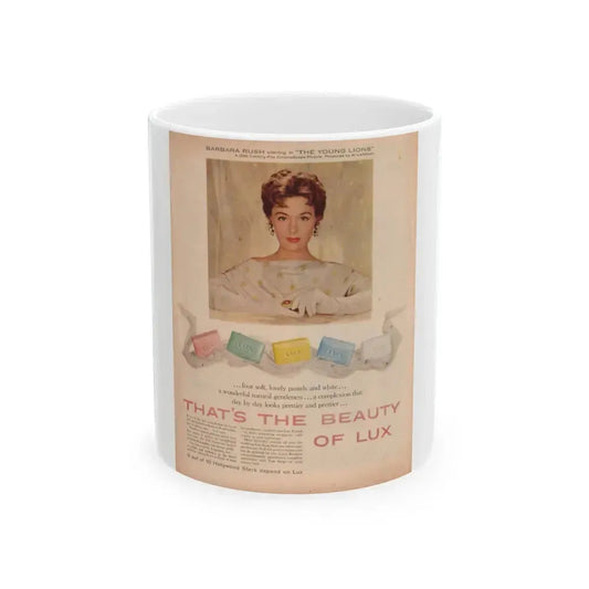 Barbara Rush #49 - Lux Soap Add (Vintage Female Icon) White Coffee Mug 11oz - Go Mug Yourself