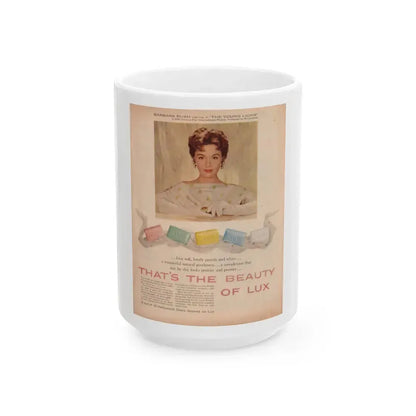 Barbara Rush #49 - Lux Soap Add (Vintage Female Icon) White Coffee Mug 15oz - Go Mug Yourself