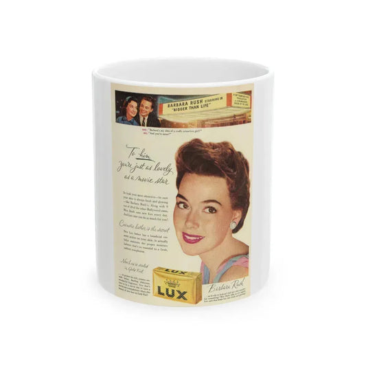 Barbara Rush #74 - Lux Soap Add (Vintage Female Icon) White Coffee Mug 11oz - Go Mug Yourself