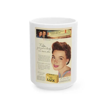 Barbara Rush #74 - Lux Soap Add (Vintage Female Icon) White Coffee Mug 15oz - Go Mug Yourself