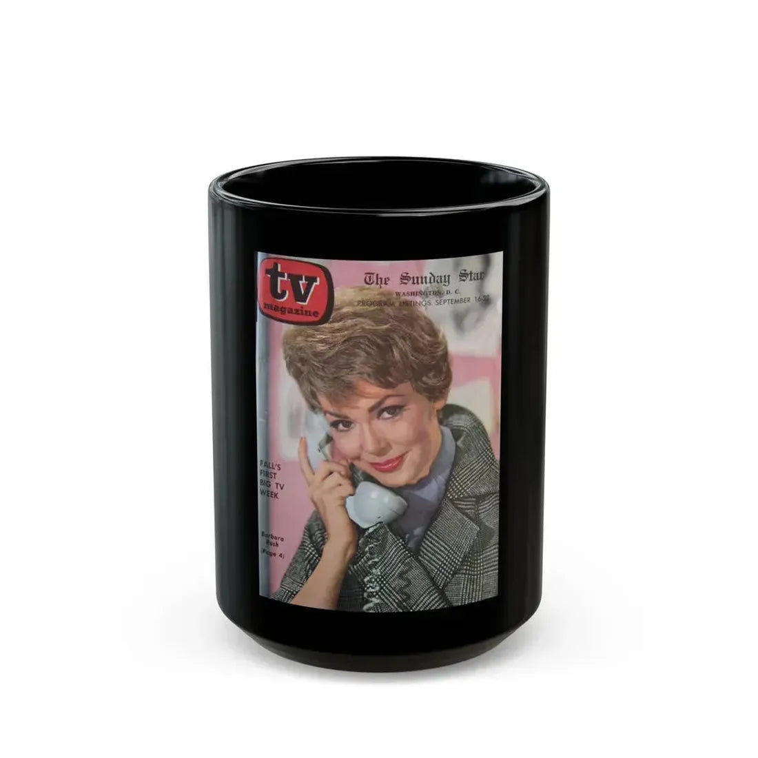 Barbara Rush #86 - T.V. Guide Mag. Cover (Vintage Female Icon) Black Coffee Mug 15oz - Go Mug Yourself