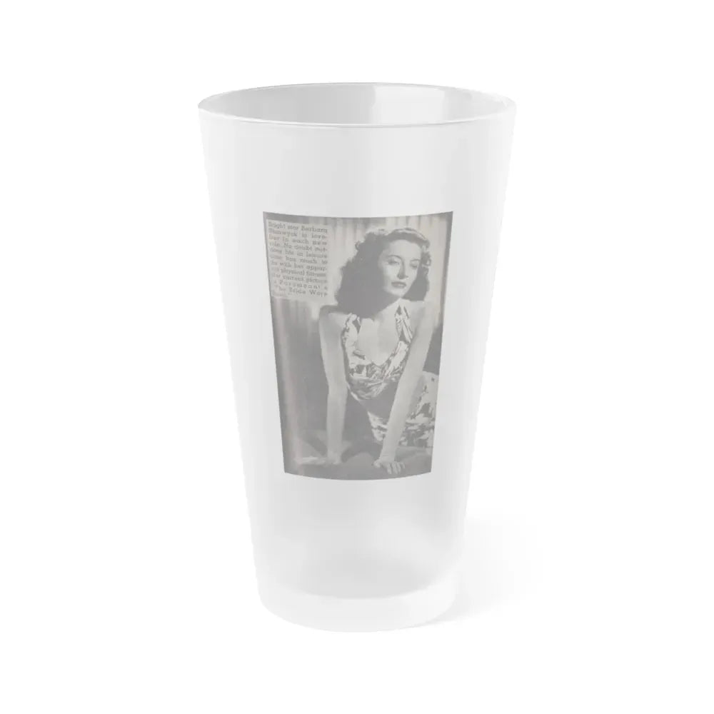 Barbara Stanwyck #162 - Physical Culture Pocket Mag. '46 - 1 B&W Photo (Vintage Female Icon) Frosted Pint Glass 16oz 16oz Frosted - Go Mug Yourself