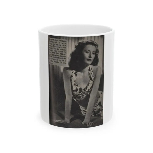 Barbara Stanwyck #162 - Physical Culture Pocket Mag. '46 - 1 B&W Photo (Vintage Female Icon) White Coffee Mug 11oz - Go Mug Yourself