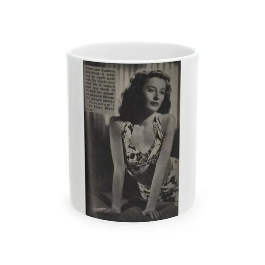Barbara Stanwyck #162 - Physical Culture Pocket Mag. '46 - 1 B&W Photo (Vintage Female Icon) White Coffee Mug 11oz - Go Mug Yourself