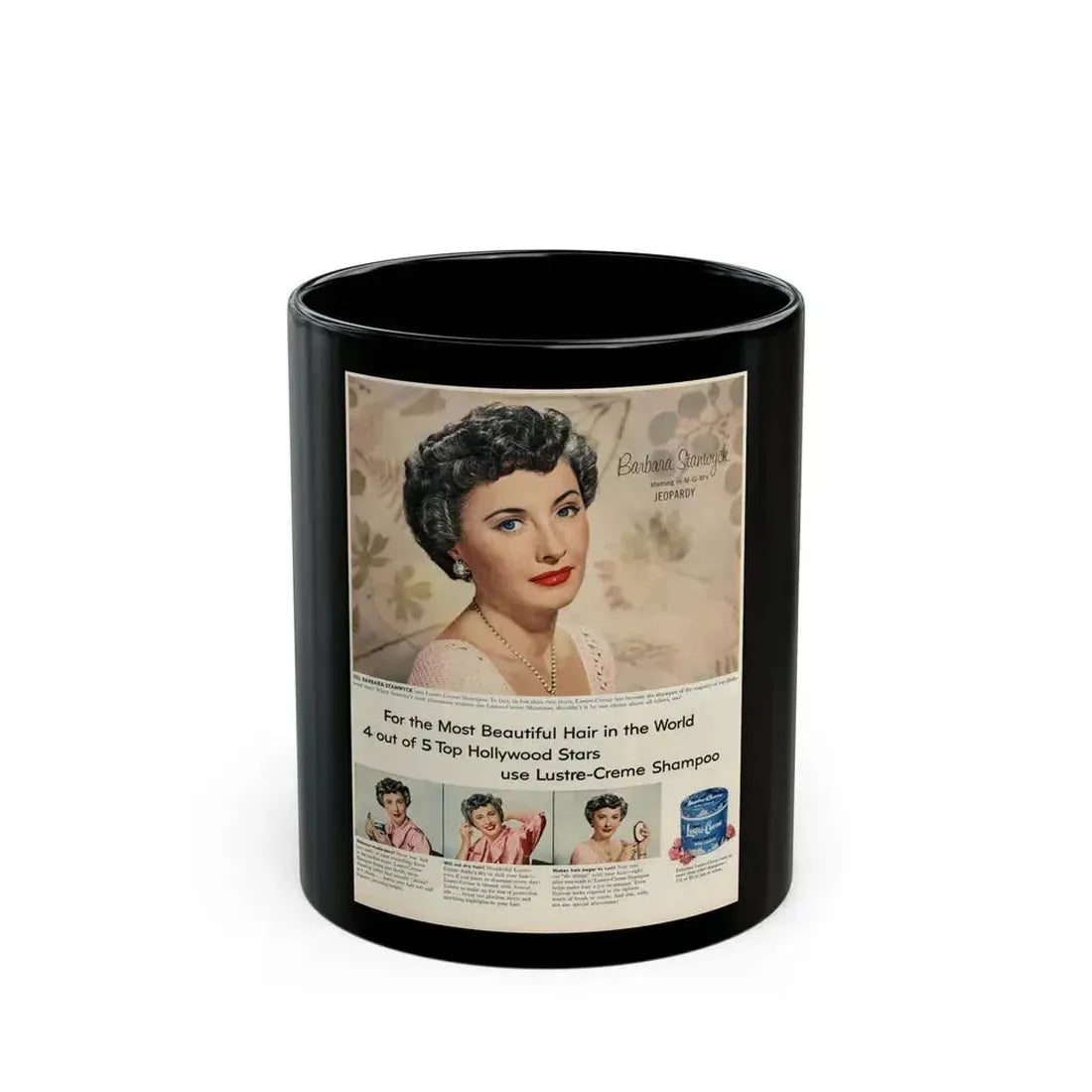 Barbara Stanwyck #210 - Magazine Add (Vintage Female Icon) Black Coffee Mug 11oz - Go Mug Yourself