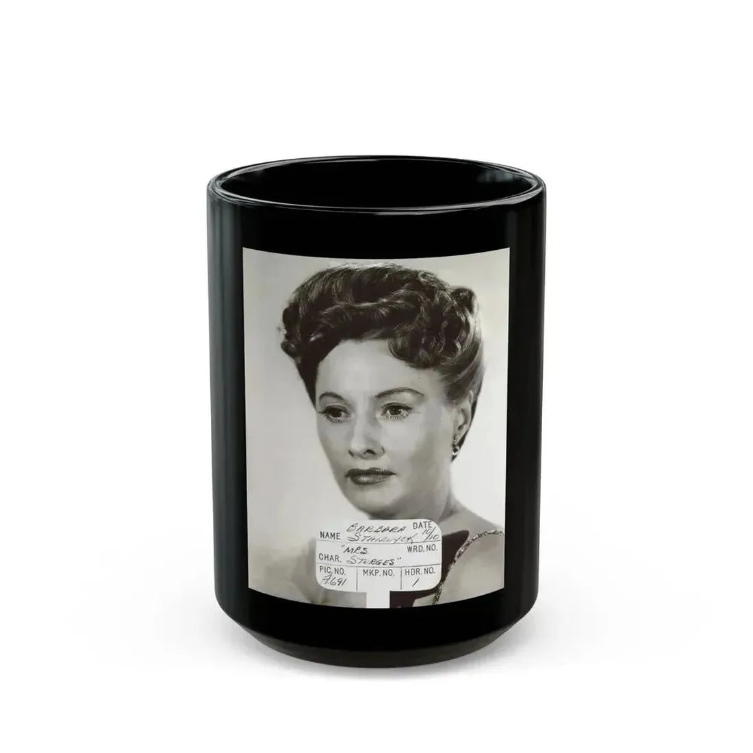 Barbara Stanwyck #47 (Vintage Female Icon) Black Coffee Mug 15oz - Go Mug Yourself