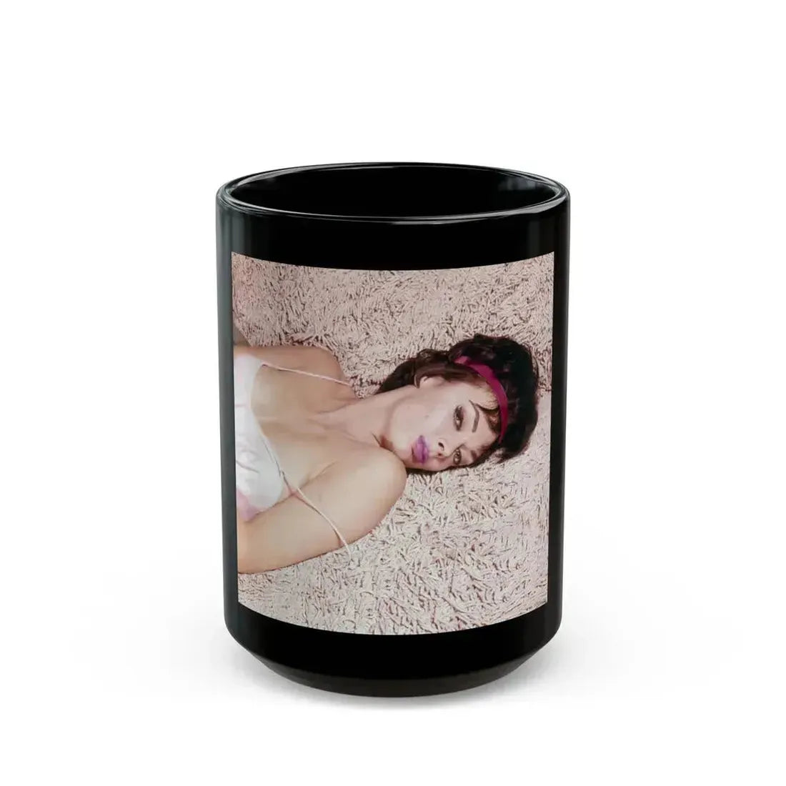 Barbara Steele #60 (Vintage Female Icon) Black Coffee Mug 15oz - Go Mug Yourself