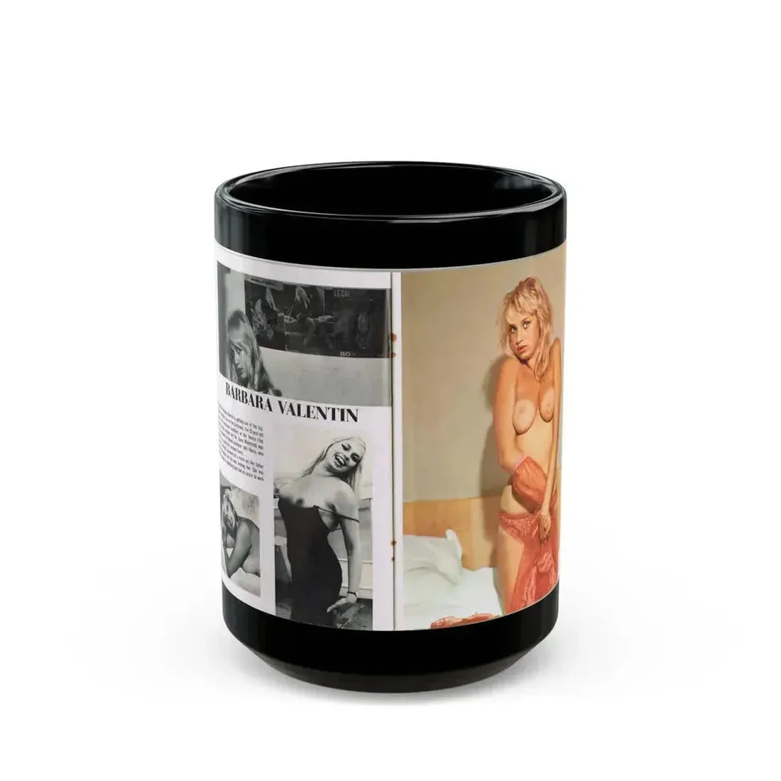 Barbara Valentin #35 - 3 Topless Pics (Vintage Female Icon) Black Coffee Mug 15oz - Go Mug Yourself