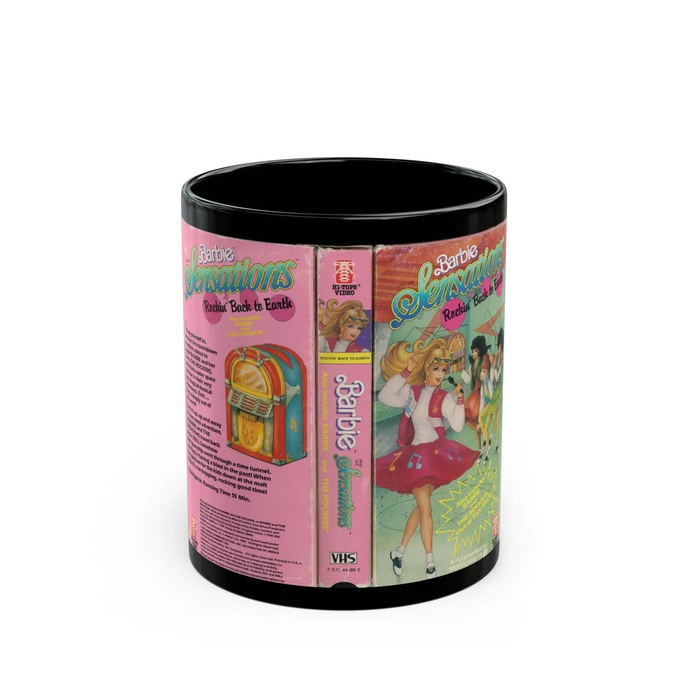 BARBIE SENSATIONS ROCKIN BACK TO EARTH (VHS COVER) - Black Coffee Mug-11oz-Go Mug Yourself