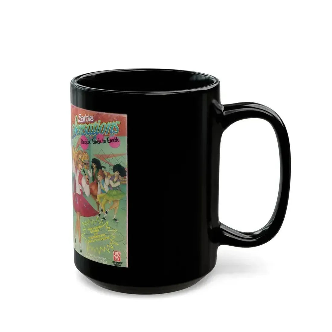 BARBIE SENSATIONS ROCKIN BACK TO EARTH (VHS COVER) - Black Coffee Mug - Go Mug Yourself