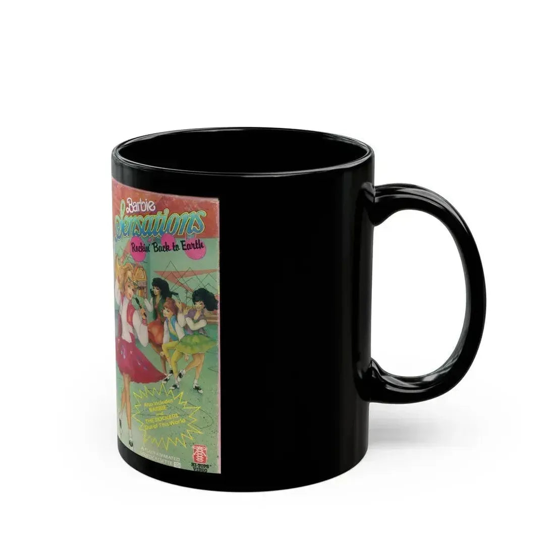 BARBIE SENSATIONS ROCKIN BACK TO EARTH (VHS COVER) - Black Coffee Mug - Go Mug Yourself