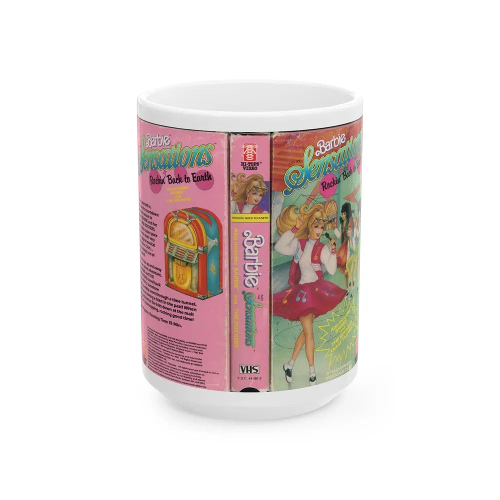 BARBIE SENSATIONS ROCKIN BACK TO EARTH (VHS COVER) - White Coffee Mug-15oz-Go Mug Yourself