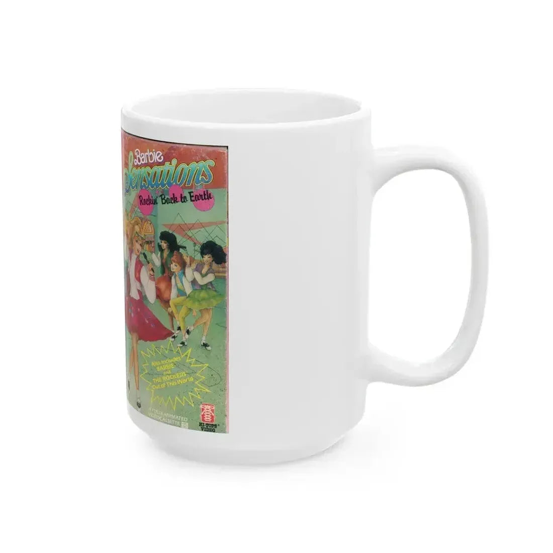 BARBIE SENSATIONS ROCKIN BACK TO EARTH (VHS COVER) - White Coffee Mug - Go Mug Yourself