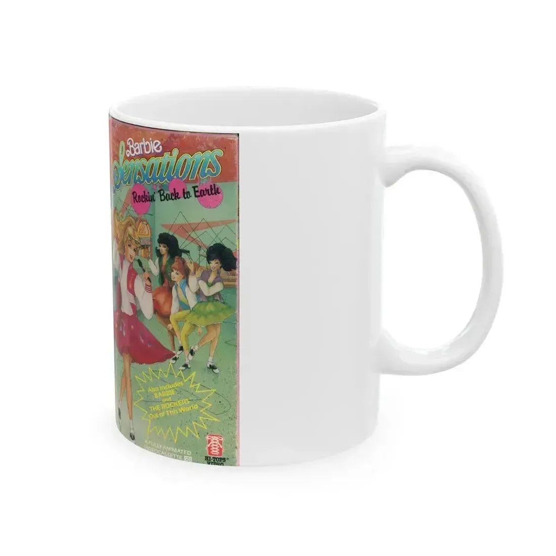 BARBIE SENSATIONS ROCKIN BACK TO EARTH (VHS COVER) - White Coffee Mug - Go Mug Yourself