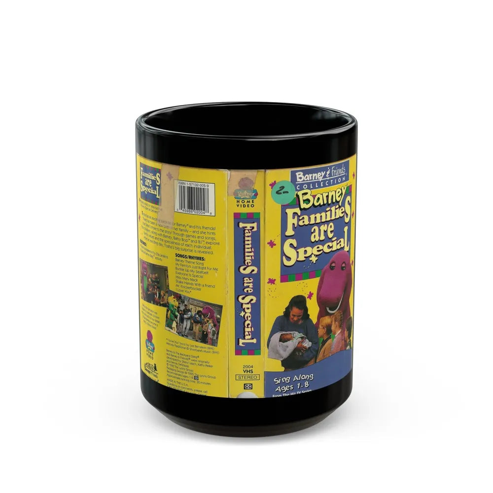 BARNEY FAMILIES ARE SPECIAL (VHS COVER) - Black Coffee Mug-15oz-Go Mug Yourself