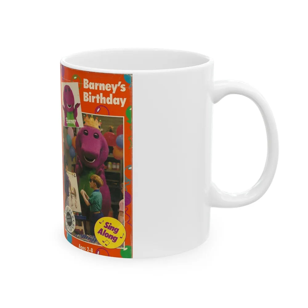 BARNEYS BIRTHDAY SING ALONG (VHS COVER) - White Coffee Mug-Go Mug Yourself