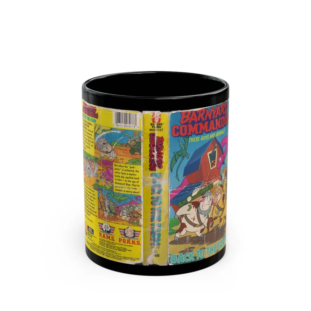 BARNYARD COMMANDOS BACK TO THE FARM HI TOPPS VIDEO (VHS COVER) - Black Coffee Mug-11oz-Go Mug Yourself