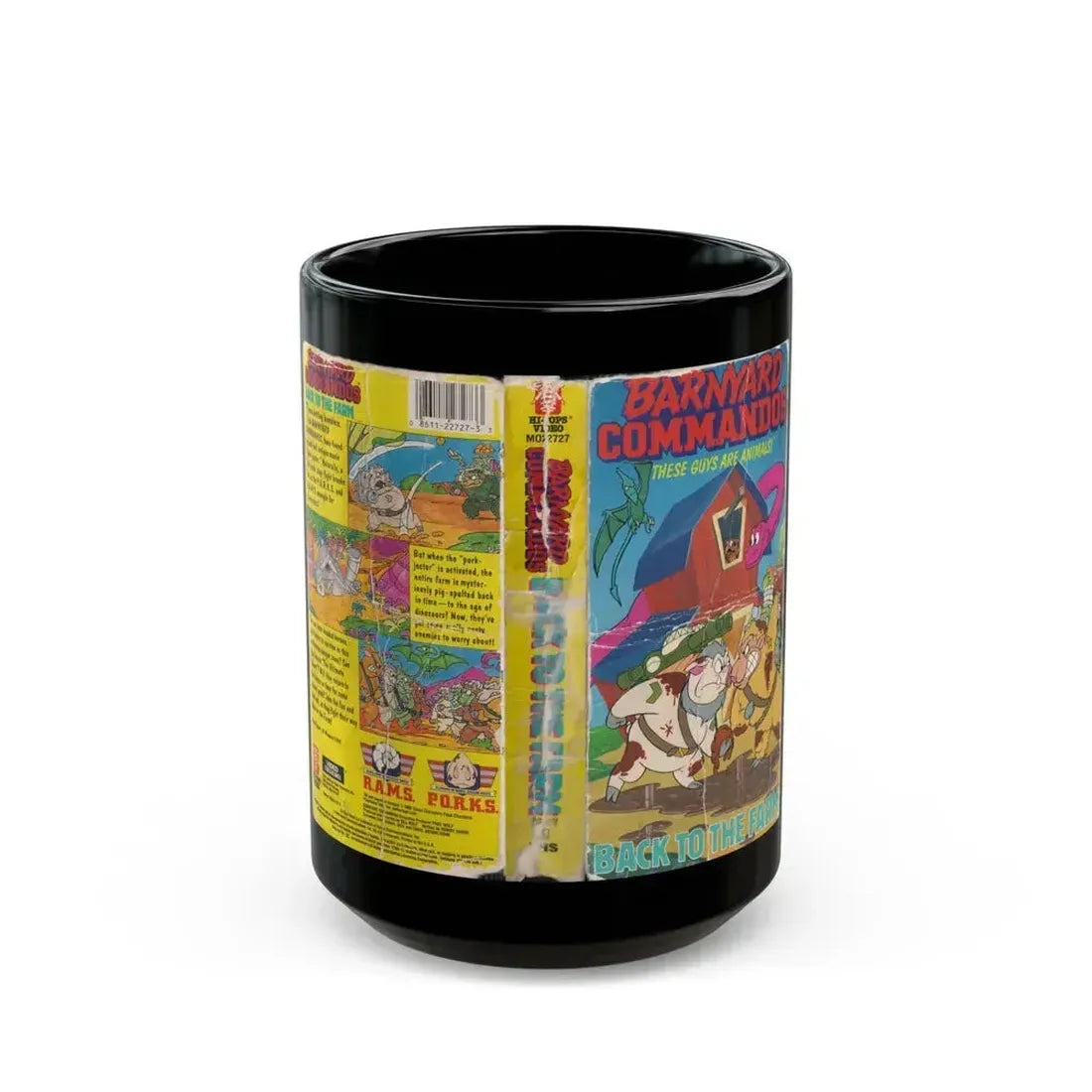 BARNYARD COMMANDOS BACK TO THE FARM HI TOPPS VIDEO (VHS COVER) - Black Coffee Mug 15oz - Go Mug Yourself