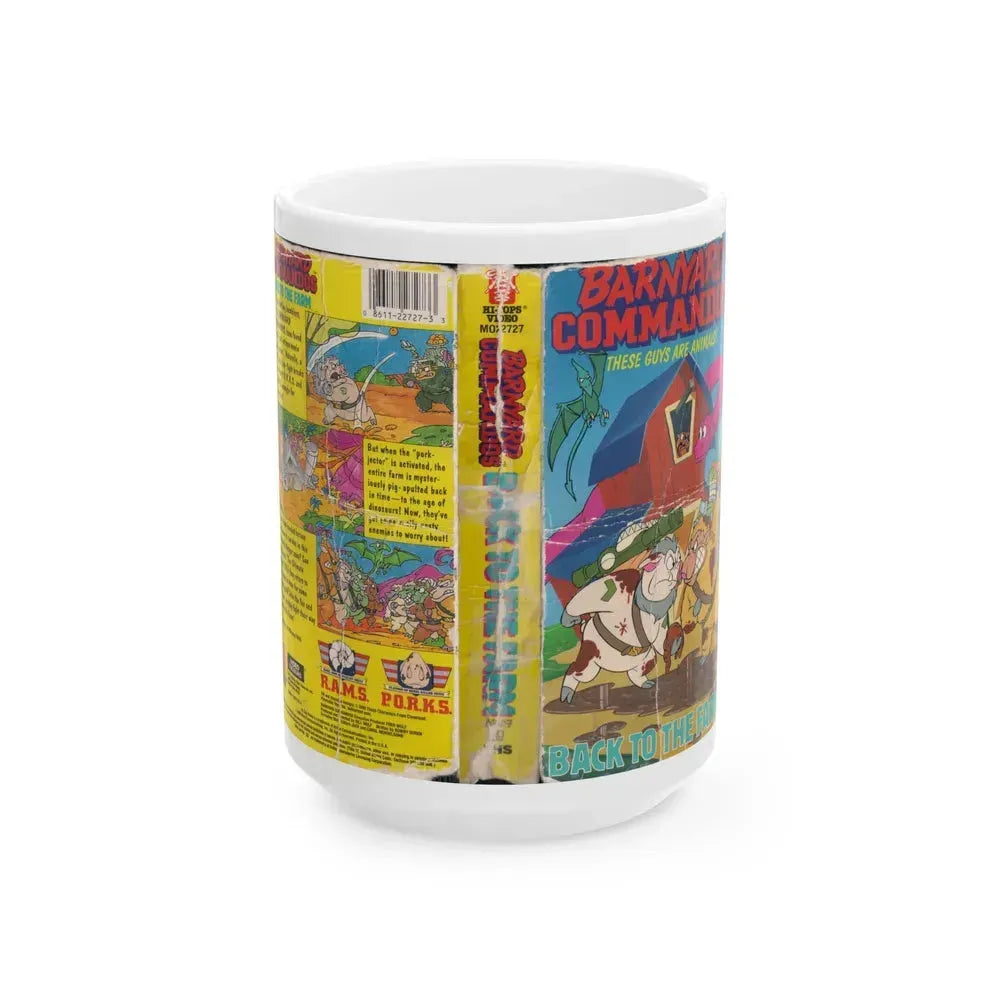 BARNYARD COMMANDOS BACK TO THE FARM HI TOPPS VIDEO (VHS COVER) - White Coffee Mug 15oz - Go Mug Yourself