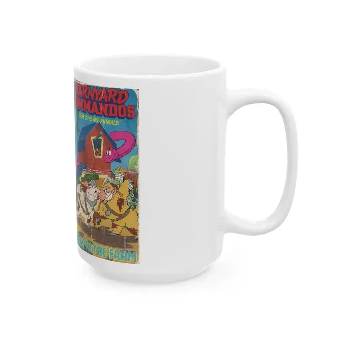 BARNYARD COMMANDOS BACK TO THE FARM HI TOPPS VIDEO (VHS COVER) - White Coffee Mug - Go Mug Yourself
