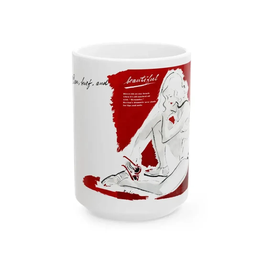 Base, brief, and beautiful, Fashion Illustration, 1945 - White Coffee Mug 15oz - Go Mug Yourself