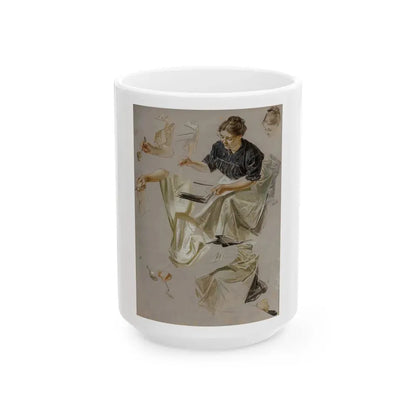 Basting the Turkey, Saturday Evening Post cover study, 1912 - White Coffee Mug 15oz - Go Mug Yourself