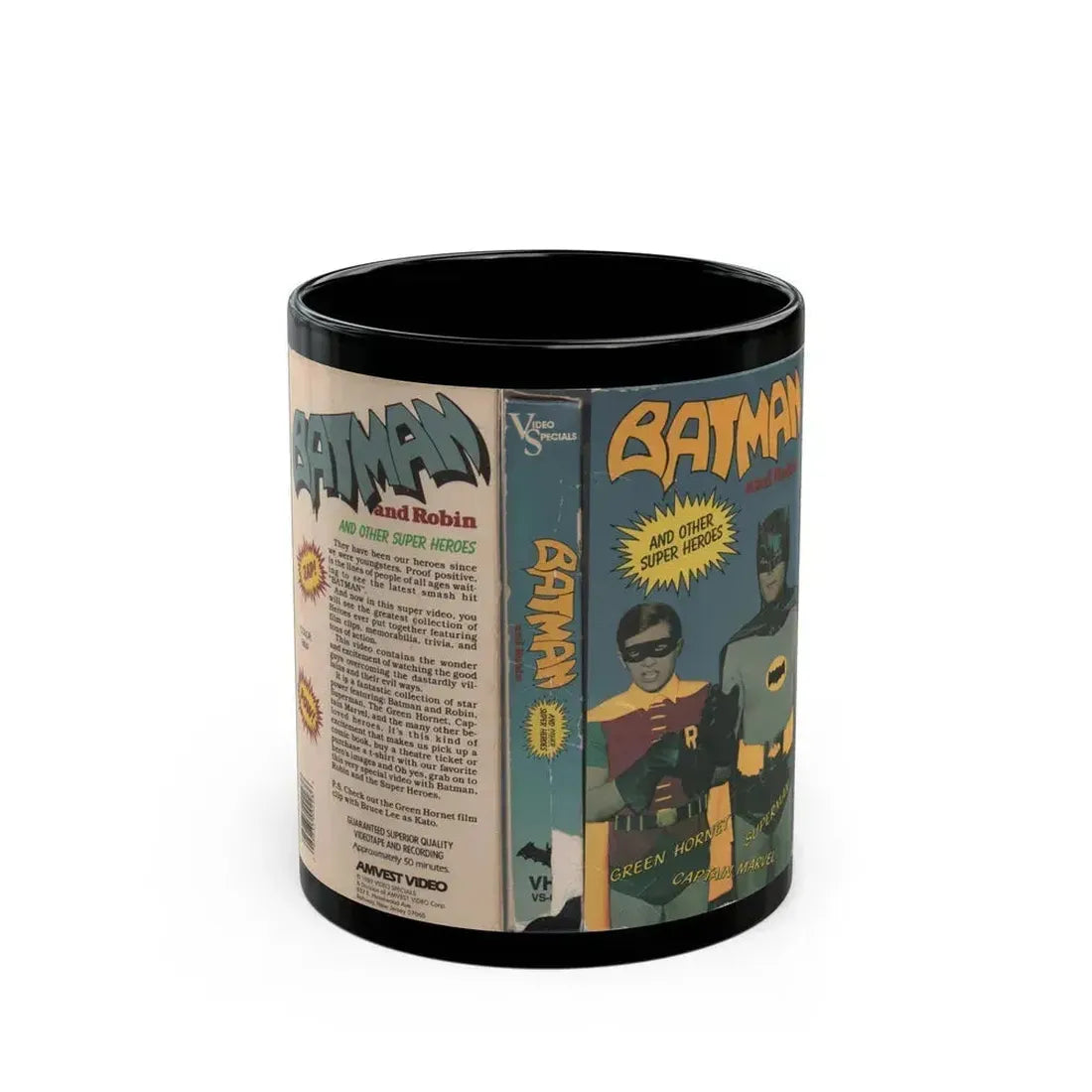 BATMAN AND ROBIN AND OTHER SUPER HEROES (VHS COVER) - Black Coffee Mug 11oz - Go Mug Yourself
