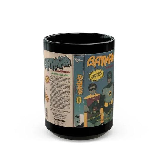 BATMAN AND ROBIN AND OTHER SUPER HEROES (VHS COVER) - Black Coffee Mug 15oz - Go Mug Yourself