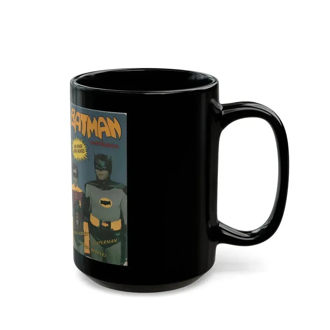 BATMAN AND ROBIN AND OTHER SUPER HEROES (VHS COVER) - Black Coffee Mug - Go Mug Yourself
