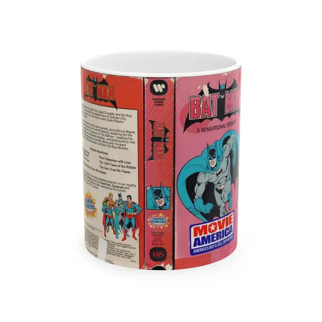BATMAN SUPER POWERS COLLECTION (VHS COVER) - White Coffee Mug 11oz - Go Mug Yourself