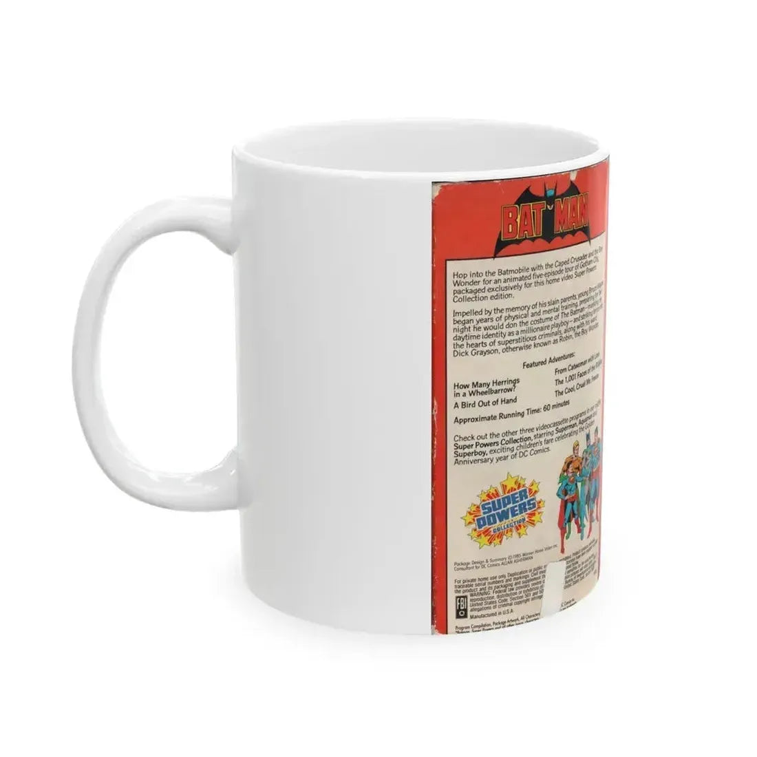 BATMAN SUPER POWERS COLLECTION (VHS COVER) - White Coffee Mug - Go Mug Yourself