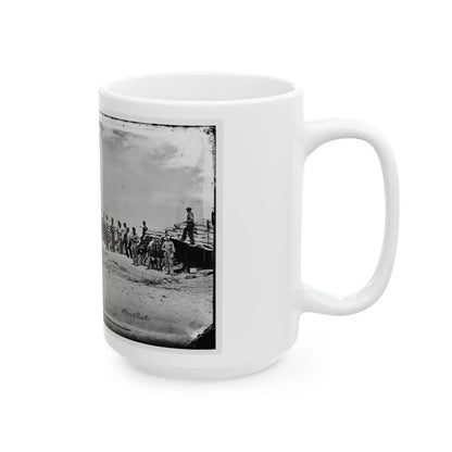 Battery Reynolds. Five 10-Inch Siege Mortars Against Wagner (U.S. Civil War) White Coffee Mug-Go Mug Yourself