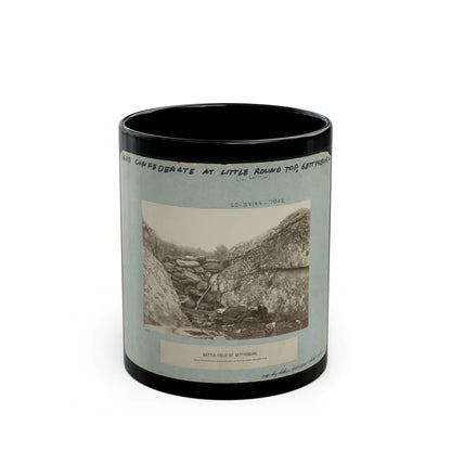 Battle-Field Of Gettysburg-Dead Confederate Sharpshooter At Foot Of Little Round Top I.E., Devil's Den (U.S. Civil War) Black Coffee Mug-11oz-Go Mug Yourself