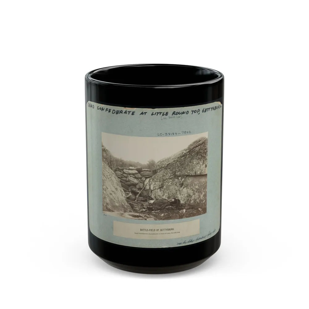 Battle-Field Of Gettysburg-Dead Confederate Sharpshooter At Foot Of Little Round Top I.E., Devil's Den (U.S. Civil War) Black Coffee Mug-15oz-Go Mug Yourself