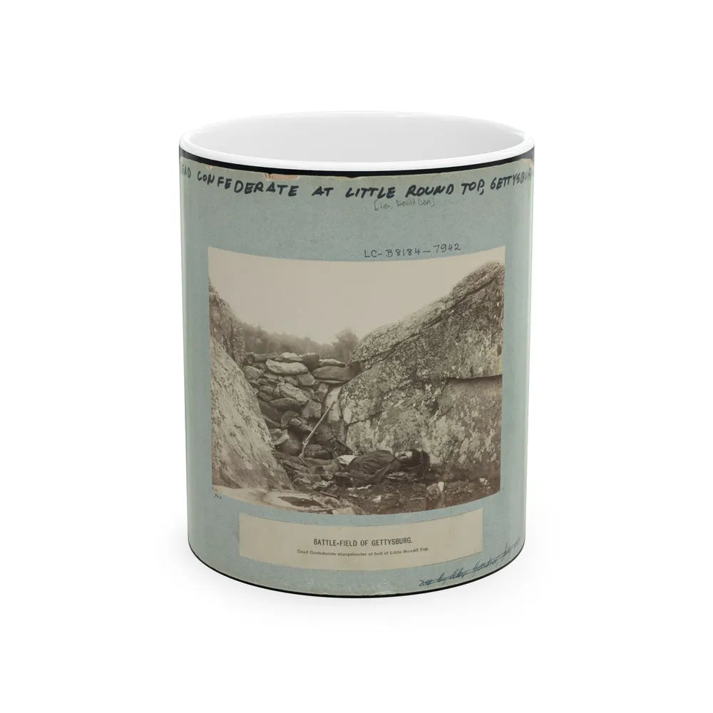 Battle-Field Of Gettysburg-Dead Confederate Sharpshooter At Foot Of Little Round Top I.E., Devil's Den (U.S. Civil War) White Coffee Mug-11oz-Go Mug Yourself