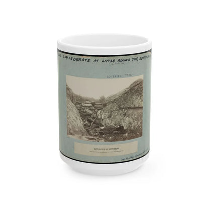 Battle-Field Of Gettysburg-Dead Confederate Sharpshooter At Foot Of Little Round Top I.E., Devil's Den (U.S. Civil War) White Coffee Mug-15oz-Go Mug Yourself