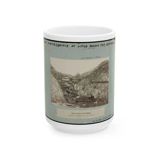 Battle-Field Of Gettysburg-Dead Confederate Sharpshooter At Foot Of Little Round Top I.E., Devil's Den (U.S. Civil War) White Coffee Mug-15oz-Go Mug Yourself