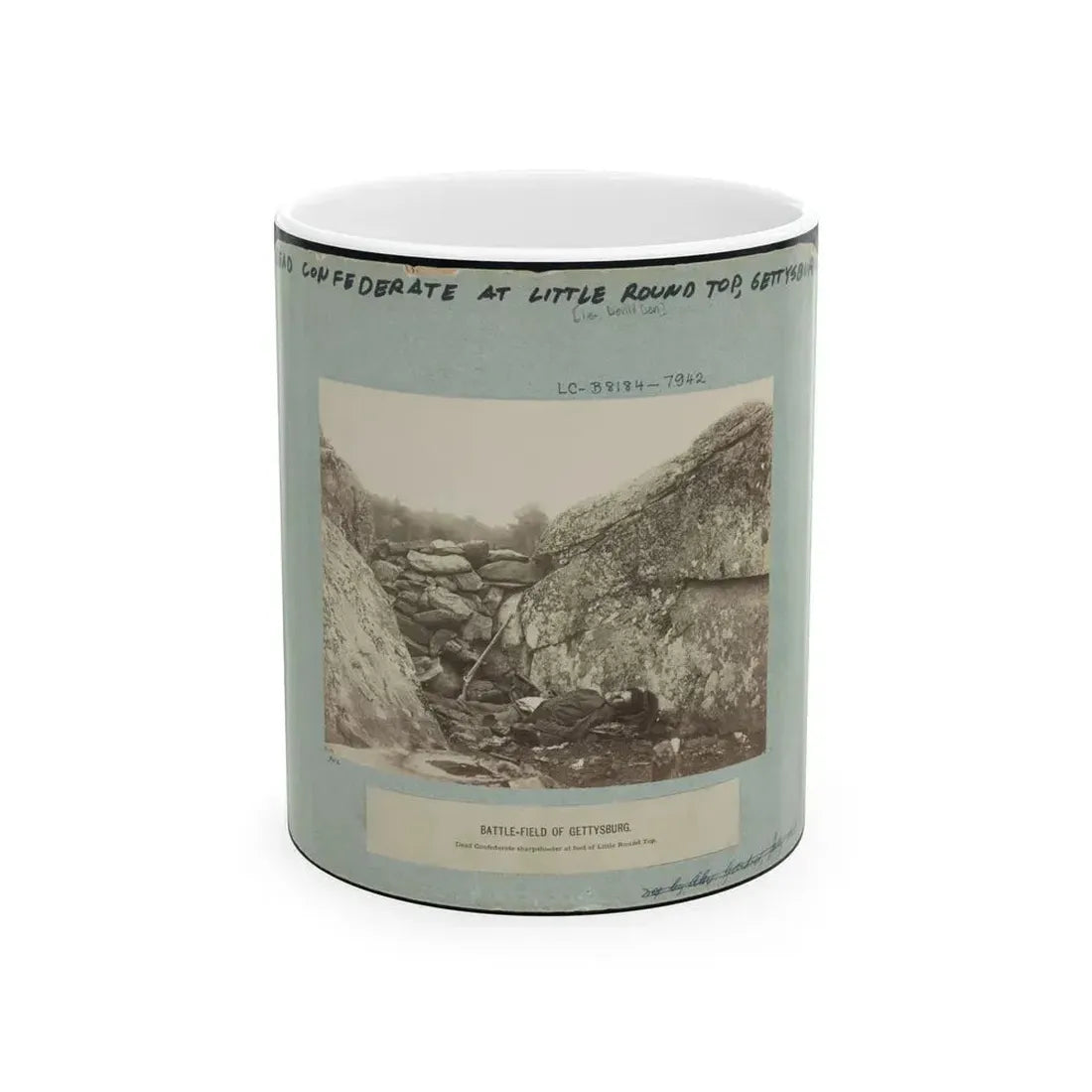 Battle-Field Of Gettysburg--Dead Confederate Sharpshooter At Foot Of Little Round Top I.E., Devil's Den (U.S. Civil War) White Coffee Mug 11oz - Go Mug Yourself