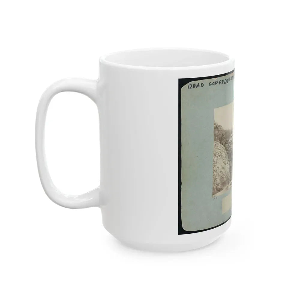 Battle-Field Of Gettysburg--Dead Confederate Sharpshooter At Foot Of Little Round Top I.E., Devil's Den (U.S. Civil War) White Coffee Mug - Go Mug Yourself