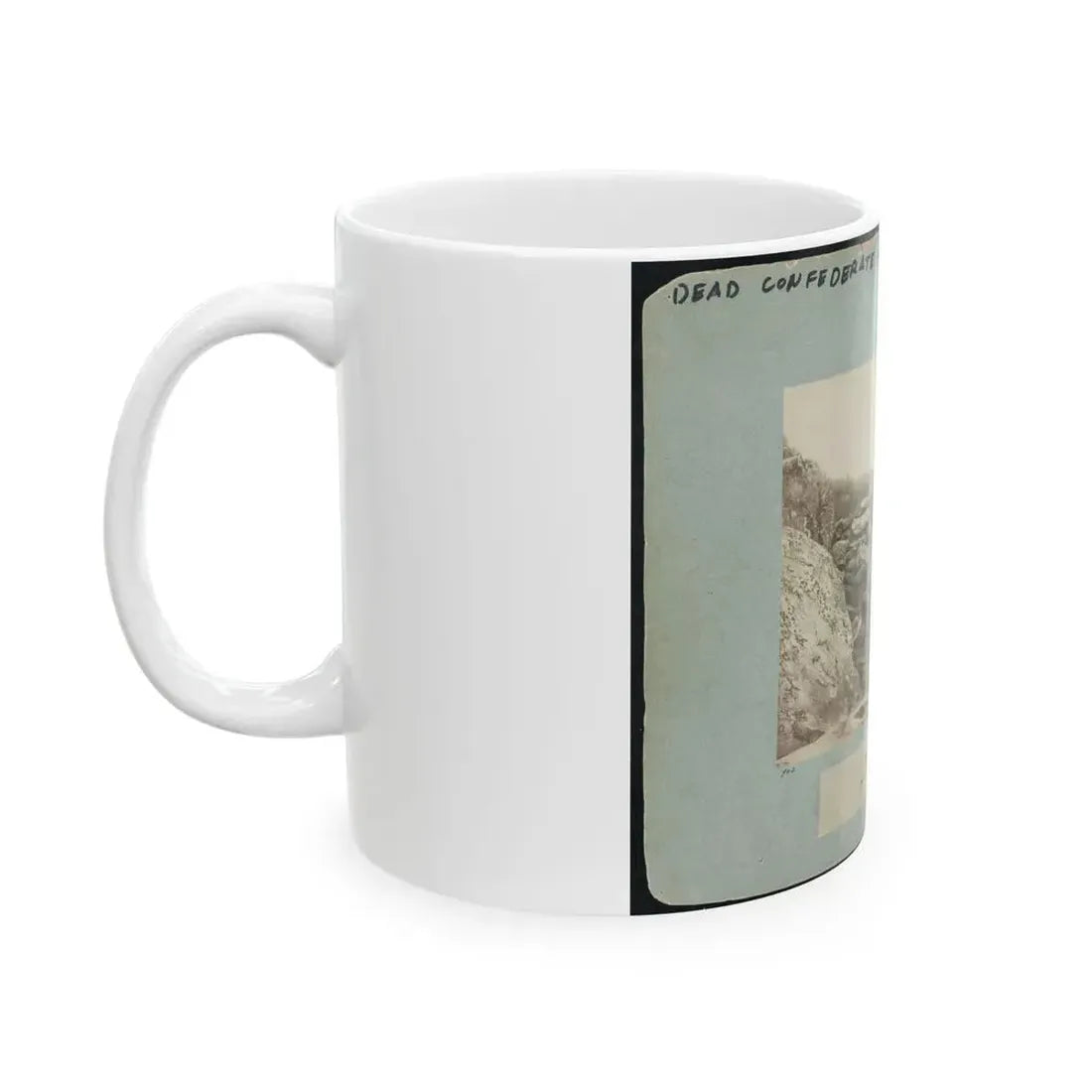Battle-Field Of Gettysburg--Dead Confederate Sharpshooter At Foot Of Little Round Top I.E., Devil's Den (U.S. Civil War) White Coffee Mug - Go Mug Yourself