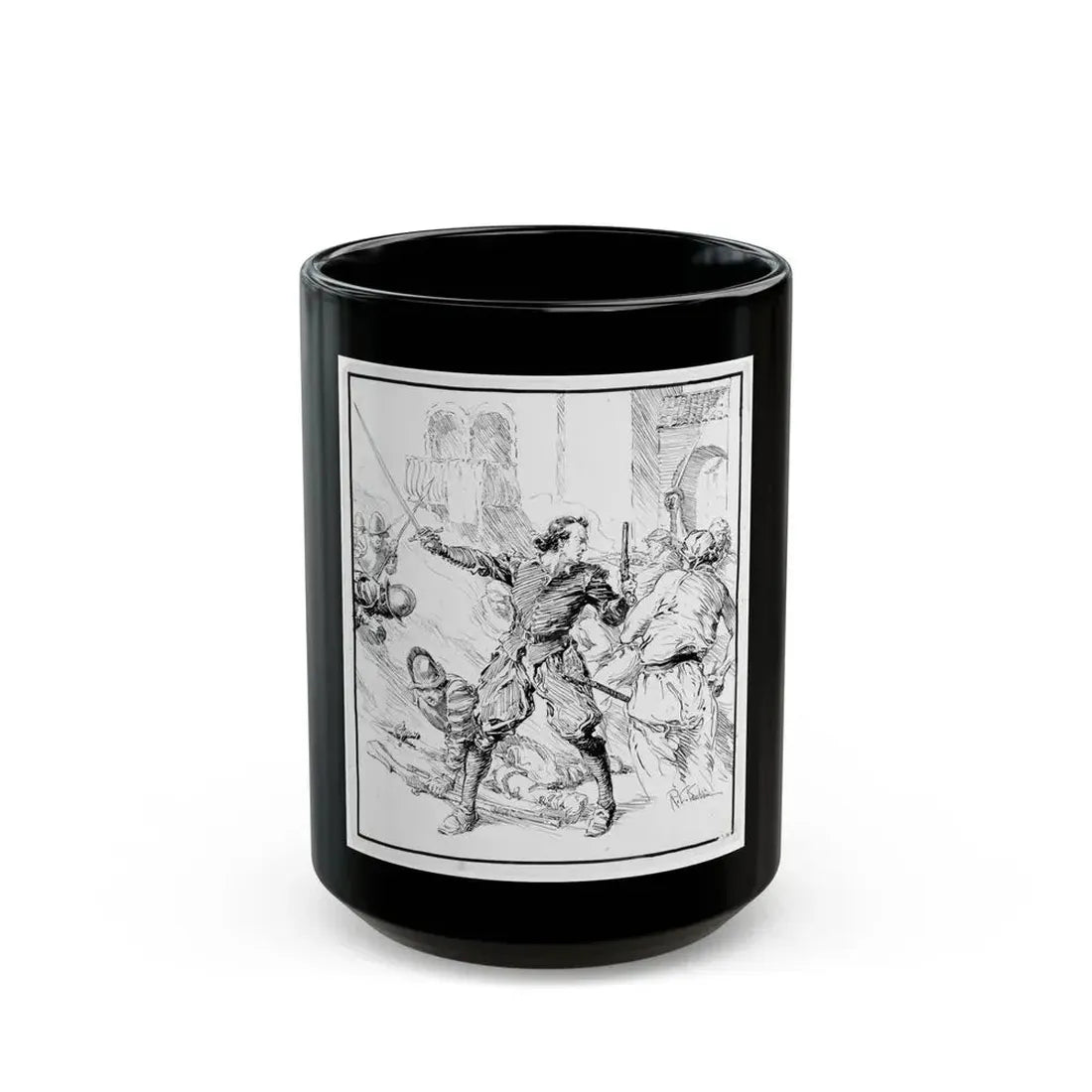 Battle Illustration - Black Coffee Mug 15oz - Go Mug Yourself