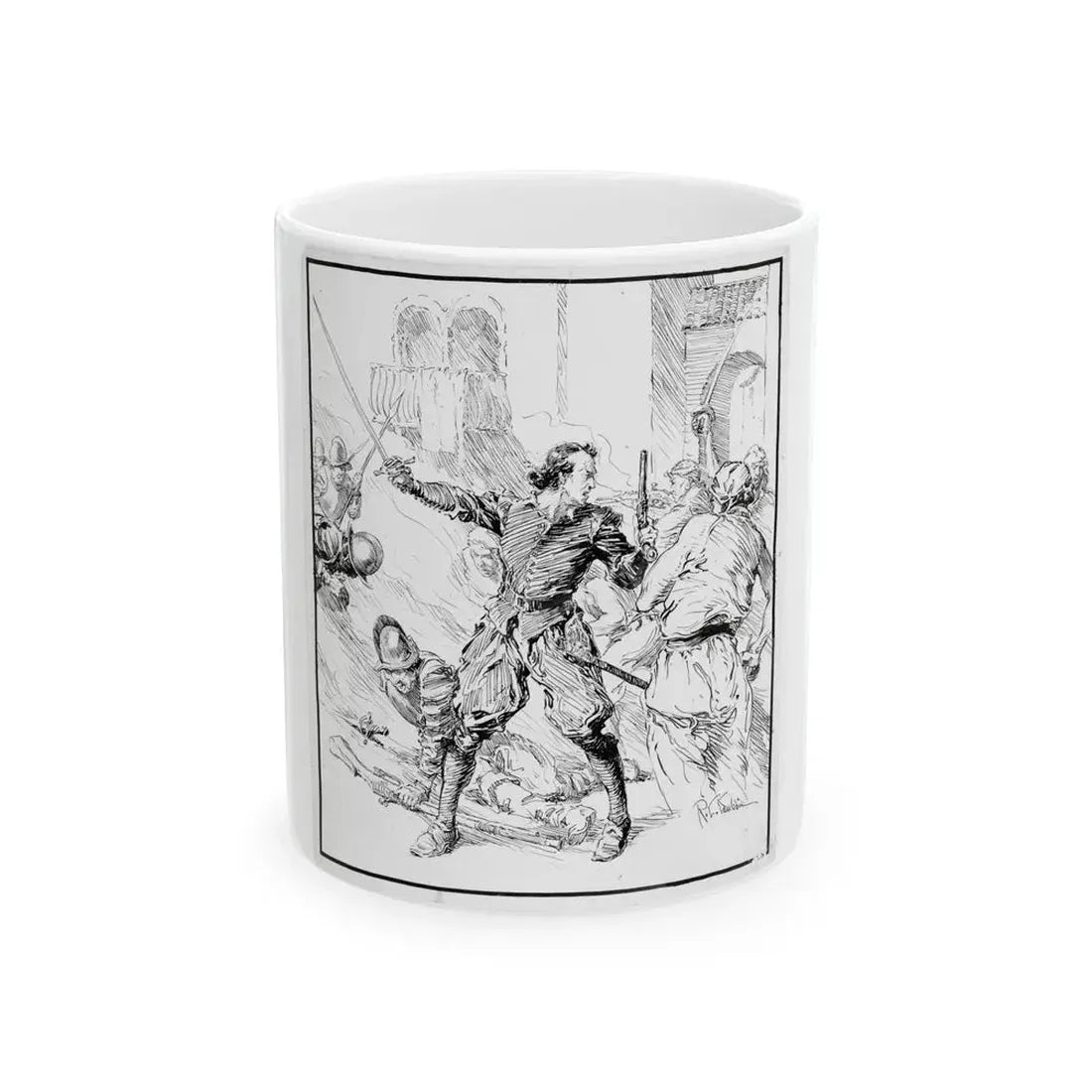 Battle Illustration - White Coffee Mug 11oz - Go Mug Yourself