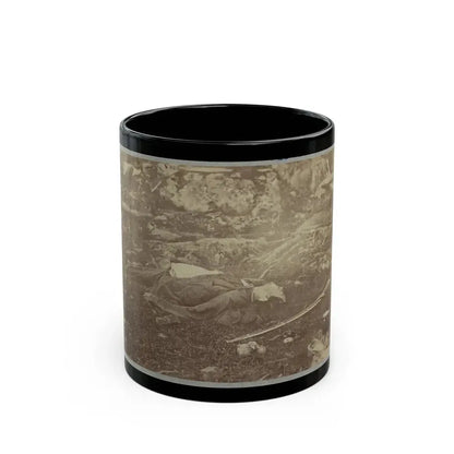 Battlefield Of Gettysburg. Dead Confederate Sharpshooter At Foot Of Little Round Top (U.S. Civil War) Black Coffee Mug 11oz - Go Mug Yourself