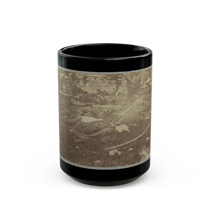 Battlefield Of Gettysburg. Dead Confederate Sharpshooter At Foot Of Little Round Top (U.S. Civil War) Black Coffee Mug 15oz - Go Mug Yourself