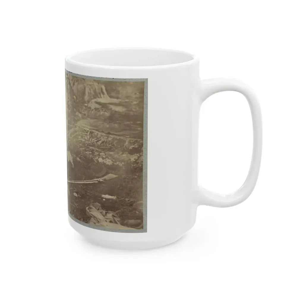 Battlefield Of Gettysburg. Dead Confederate Sharpshooter At Foot Of Little Round Top (U.S. Civil War) White Coffee Mug - Go Mug Yourself