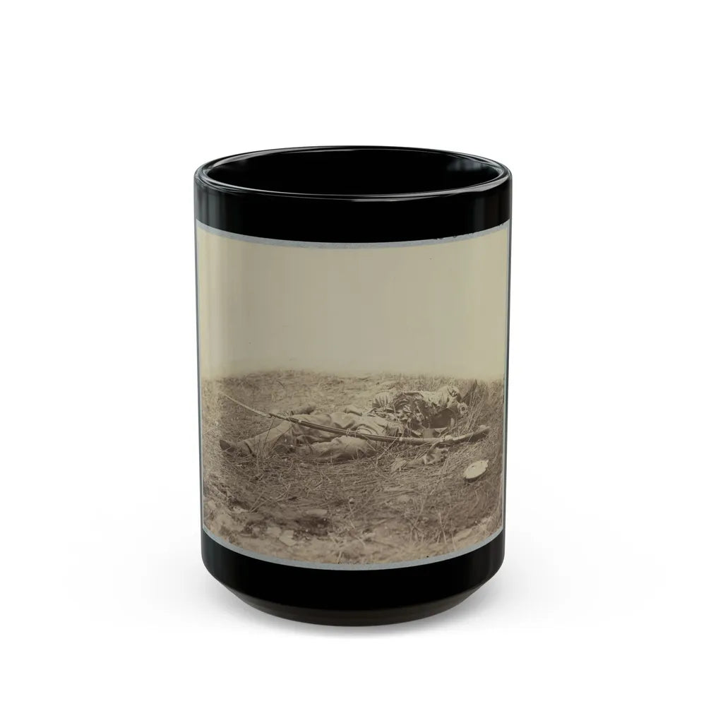 Battlefield Of Gettysburg. Body Of A Soldier In The Wheat Field, Evidently Killed By The Explosion Of A Shell (U.S. Civil War) Black Coffee Mug-15oz-Go Mug Yourself