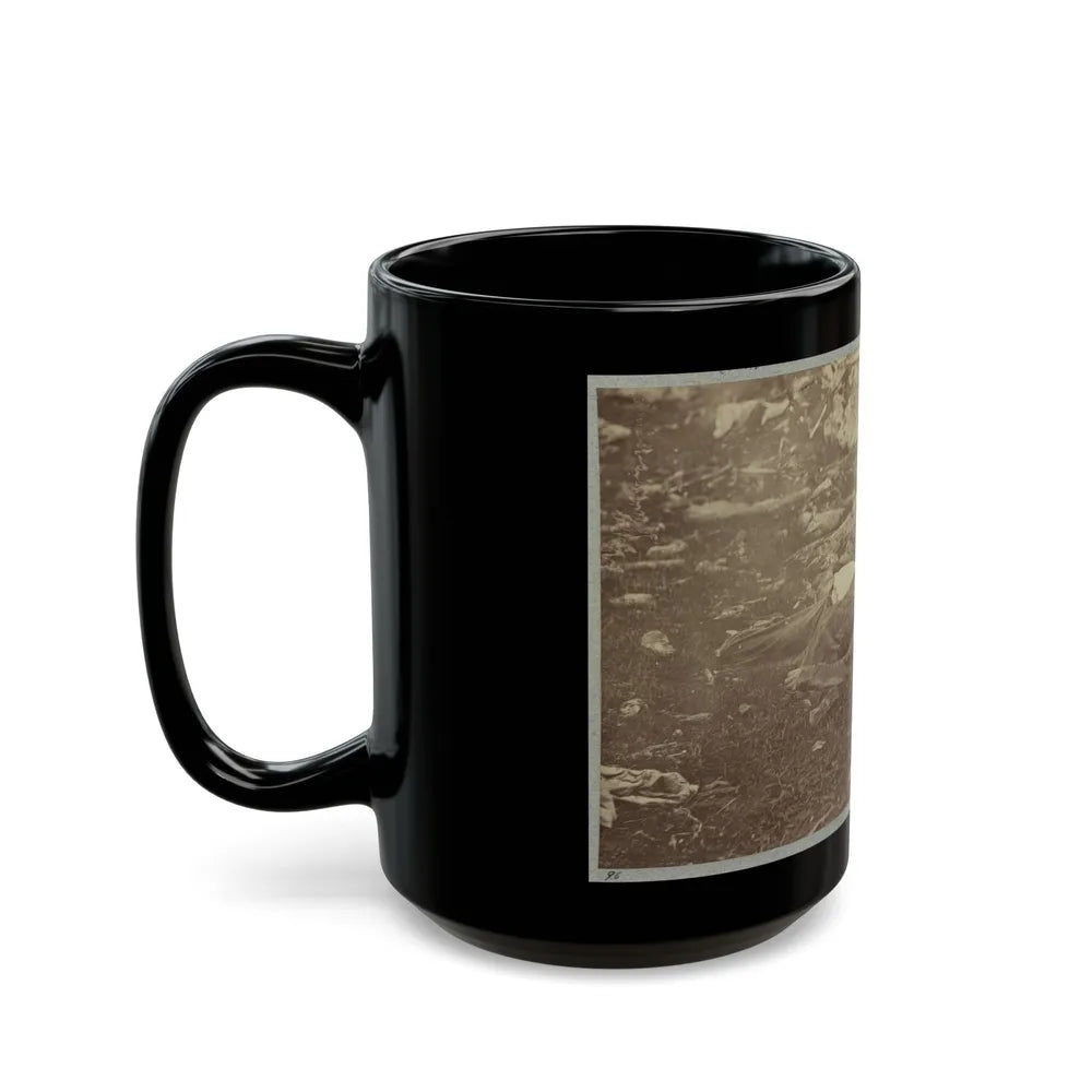 Battlefield Of Gettysburg. Dead Confederate Sharpshooter At Foot Of Little Round Top (U.S. Civil War) Black Coffee Mug-Go Mug Yourself