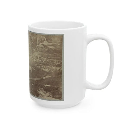 Battlefield Of Gettysburg. Dead Confederate Sharpshooter At Foot Of Little Round Top (U.S. Civil War) White Coffee Mug-Go Mug Yourself